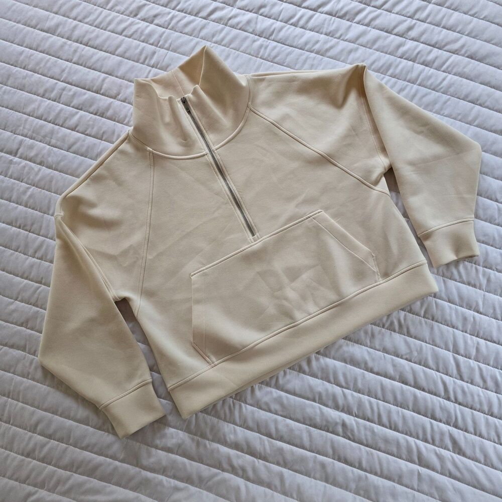 CALIA Oversized Scuba Half-Zip Pullover Sweatshirt Cream Beige Cozycore XL